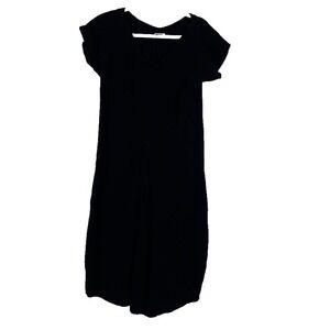 Oh My Gauze 100% Cotton Midi Dress Black Lagenlook Short Sleeve Resort Size S‎